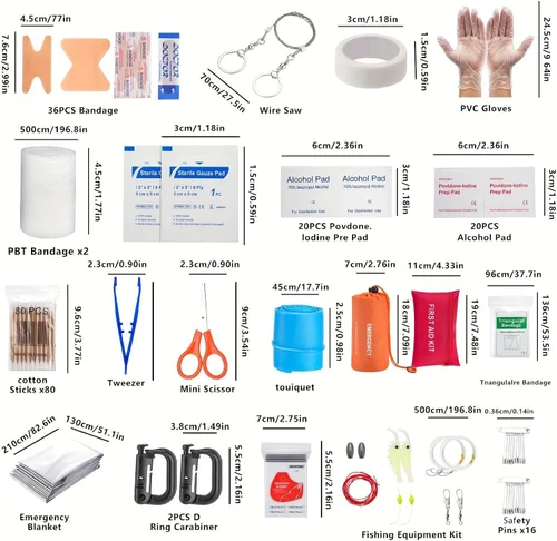 Miniatura 8 de Kit de supervivencia, 252 piezas de equipo de supervivencia con bolsa compatible con sistema Molle y tienda de emergencia, kit de emergencia