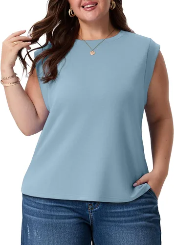 Miniatura 10 de OLRIK Plus Size Tank Tops for Women Cap Sleeve Soft Stretch Summer Blouses Casual Basic Tee with Underarm Coverage