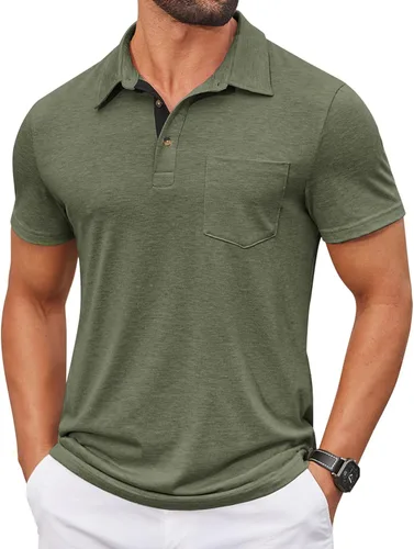 COOFANDY Camisas tipo polo de manga corta para hombre, estilo casual, cuello de verano, suave, transpirable, camisas clásicas de golf