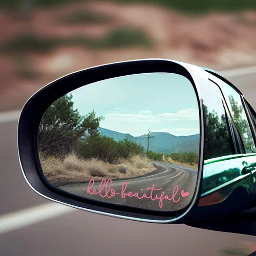 Miniatura 4 de 3 x Adhesivo para Espejo Retrovisor "Hello Beautiful", Adhesivos para Espejo de Tocador, Adhesivo de Vinilo para Espejo Retrovisor, Regalos de Rosa