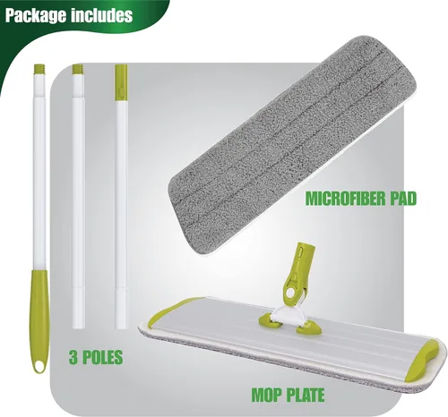 Miniatura 2 de SCRUBIT Trapeador de microfibra para todo tipo de suelos con 2 almohadillas lavables y reutilizables, altura ajustable, mango giratorio de 360