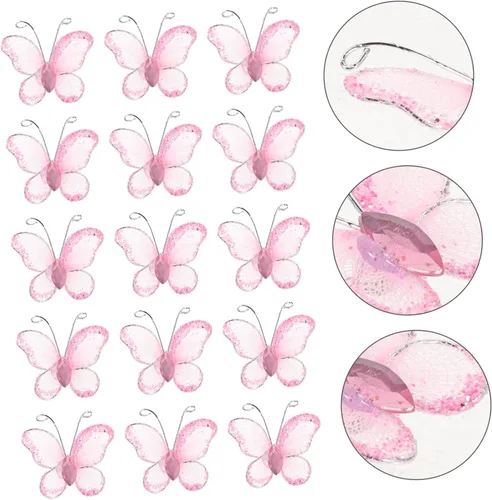 Miniatura 3 de NUOBESTY 50 alas de nailon de organza con purpurina de malla con purpurina para decoración de mariposas, gema decorativa con purpurina para mesa