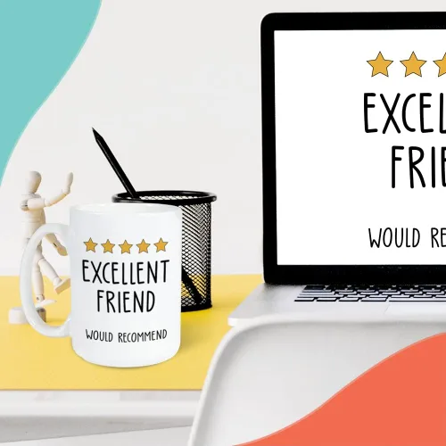 Miniatura 5 de Bubble Hugs Taza de la amistad de 15 onzas, con texto en inglés "Excellent Friend Would Recommand" Funny 5 Stars Bestie Review - Taza de regalo