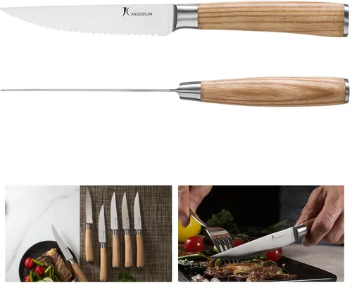 Miniatura 5 de kangdelun - Juego de cuchillos para carne ultra afilados de 8 piezas, cuchillas dentadas de 4.5 pulgadas, acero inoxidable de alto carbono