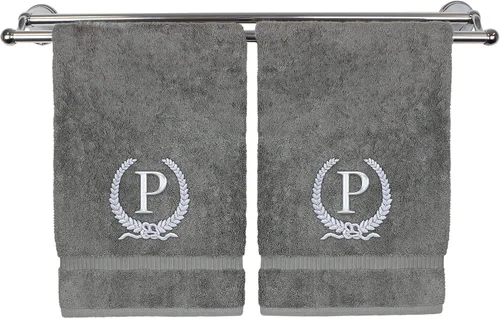 Miniatura 143 de Toalla de mano con monograma, regalo personalizado, 16 x 30 pulgadas, diseño de corona dorada bordada con letra blanca en toalla negra, extra