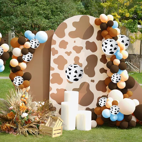 Miniatura 4 de Kit de arco de guirnalda de globos de vaca de 150 piezas, diseño de vaquera, azul, blanco, marrón, estampado de vaca, globos de animales de granja