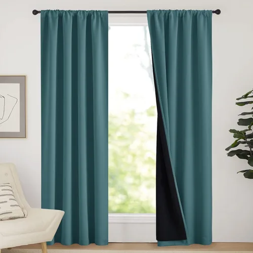 Miniatura 71 de NICETOWN Cortinas blancas 100% opacas, 2 capas gruesas completamente opacas con bolsillo para barra, cortinas aislantes térmicas para Blanco puro