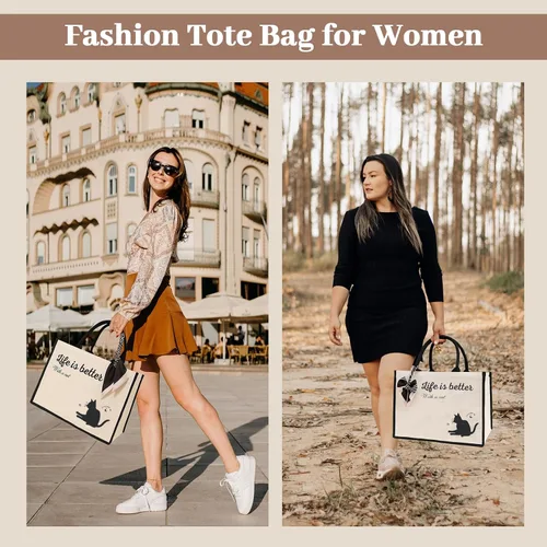 Miniatura 6 de Cute Tote Bags, 16Oz, 3 Pockets, Cat Large Canvas Tote Bags for Women, Anti-Scratch Lining Large Tote Bag with Zipper