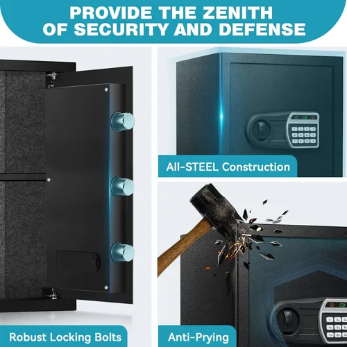 Miniatura 5 de Caja fuerte de 2.5 pies cúbicos, caja fuerte para el hogar con bolsa impermeable ignífuga, caja de seguridad antirrobo con teclado digital, sistema