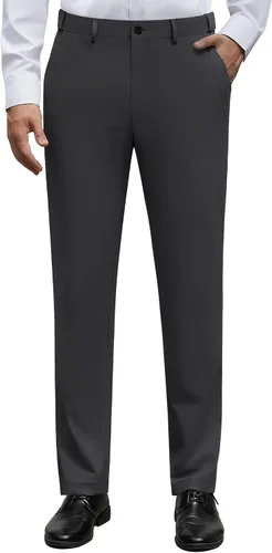 Alimens & Gentle Pantalones de vestir elásticos para hombre, pantalones de golf sin planchado, cintura ampliable, parte delantera plana, pantalones