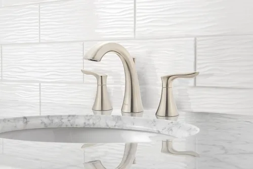 Miniatura 3 de Pfister Weller LG49WR0K - Grifo para lavabo de baño, 8 pulgadas de ancho, 2 asas, 3 agujeros, acabado de níquel cepillado, LG49WR0K