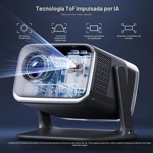 Miniatura 6 de Aurzen BOOM - Mini proyector inteligente Google TV con WiFi y Bluetooth, control de voz, modo familiar, audio Dolby de 20 W, enfoque en tiempo real
