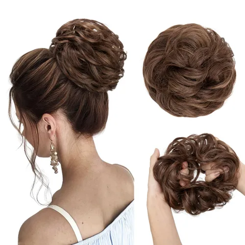 Miniatura 38 de CJL HAIR Extensiones de cabello sintético de moño desordenado, ondulado, rizado, grueso, para coleta, para mujer (rubio blanco)