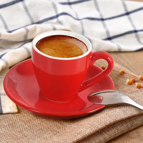 Miniatura 4 de Taza de café espresso de porcelana ionEgg con platillo, taza de café expreso, 80ml/2.7Oz, color rojo..