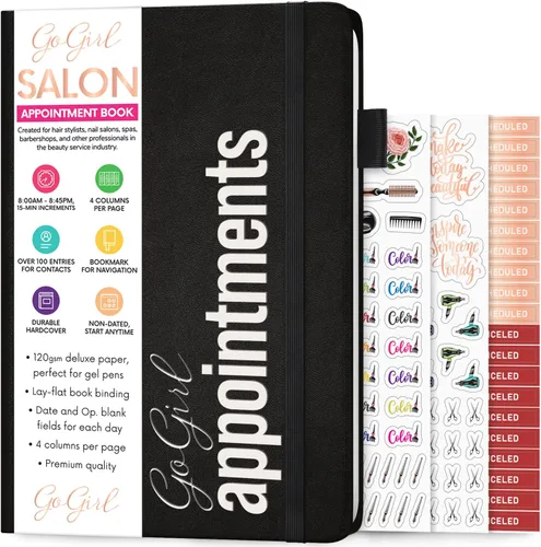 GoGirl Libro de citas de salón - Libro de reservas para salones de belleza, spas, estilistas, esteticistas - Planificador de reservas aplicado, 7x10