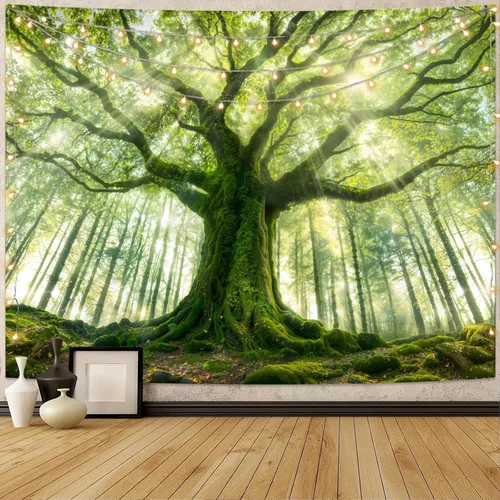 Miniatura 21 de Kanuyee Tapiz de bosque verde, tapiz de paisaje para pared, tapices de naturaleza para techo y pared, colgante para dormitorio, sala de estar