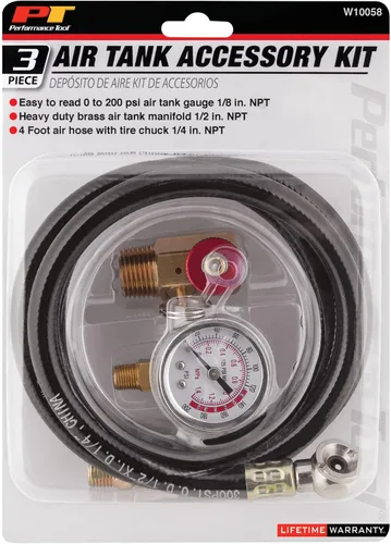 Miniatura 6 de Performance Tool W10058 Kit de reparación de tanque de aire con válvula de seguridad, manómetro y manguera de tanque de aire de 4 pies Kit