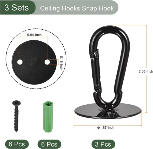 Miniatura 2 de YOKIVE 3 ganchos para colgar en el techo, gancho a presión con placa redonda para colgar plantas, ideal para oficina, hogar, uso diario