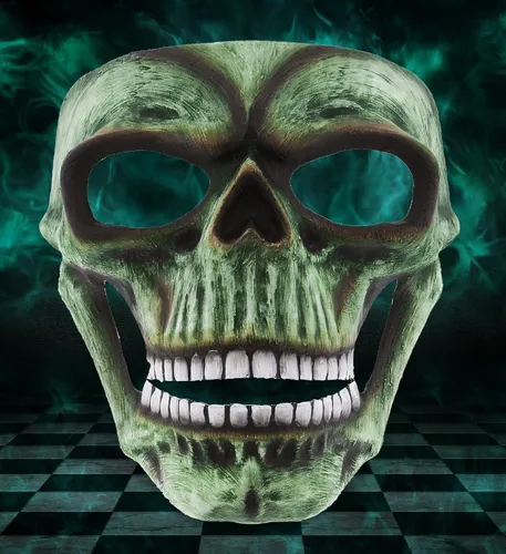 Miniatura 6 de Máscara de esqueleto, disfraz de calavera Steampunk, accesorio de disfraz de cara completa para Halloween, fiestas y eventos de terror Verde