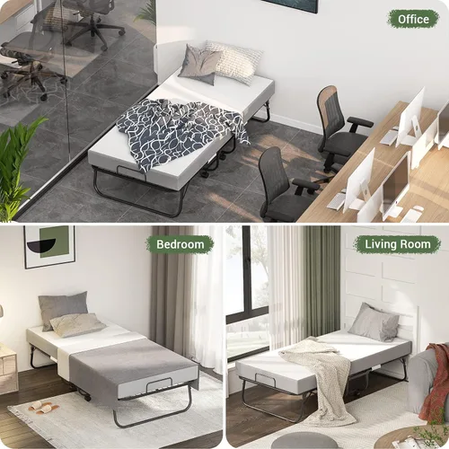 Miniatura 7 de Unikito Cama plegable con colchón para adultos, 75 x 31 pulgadas, cama de invitados portátil plegable con colchón de espuma viscoelástica y marco