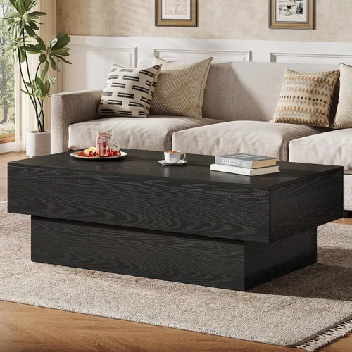 Miniatura 3 de Tribesigns - Mesa de café moderna negra, mesa de té rectangular de madera de 55 pulgadas, mesa central grande para sala de estar, sala de recepción