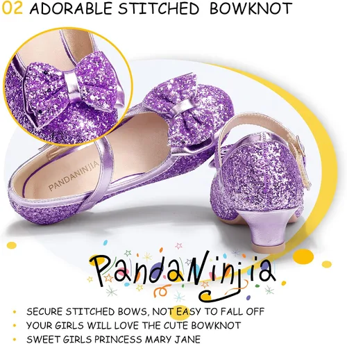Miniatura 165 de PANDANINJIA Vestido de jada para niñas y niños pequeños, zapatos de princesa Mary Jane con tacones con lazo para fiesta, boda, boda