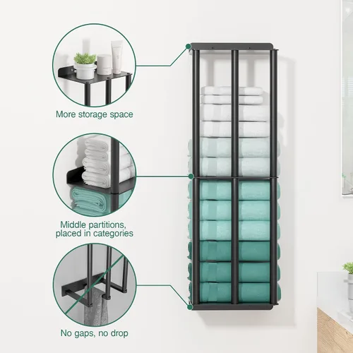 Miniatura 2 de susswiff Toalleros para baño: toallero montado en la pared de 26 pulgadas, toallero de 2 niveles mejorado con 3 barras verticales y 3 estantes