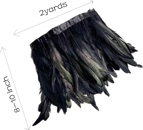 Miniatura 2 de 2 yardas de flecos de plumas hackle de gallo de 8-10 pulgadas, ribete de plumas para costura y manualidades, decoraciones de bricolaje - Negro