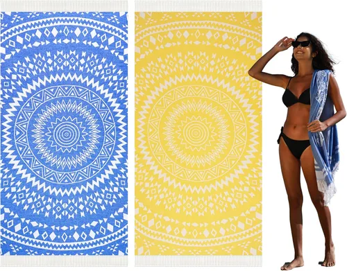 Miniatura 36 de Widdonen Toalla de playa turca fina, ligera, de secado rápido, absorbente, de algodón, para baño, piscina, toallas de natación, extra grandes, sin