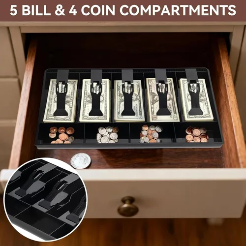 Miniatura 8 de Five Grids - Bandeja de repuesto para cajón, 5 billetes, 4 para caja de almacenamiento de dinero pequeño (negro)