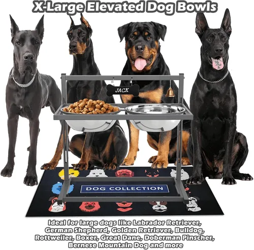 Miniatura 2 de SHAINFUN Soporte de metal con cuencos elevados para perros grandes y extra grandes, altura ajustable con dos cuencos de acero inoxidable de 101.4
