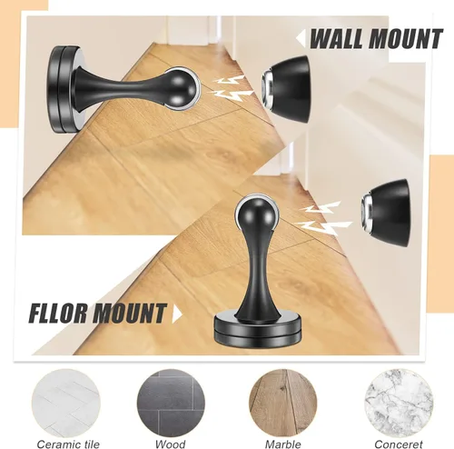 Miniatura 4 de Shimeyao Paquete de 8 topes magnéticos para puerta montado en el piso, cierre magnético montado en la pared con soporte de pestillo con tornillos