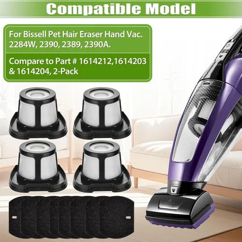 Miniatura 2 de Filtro de repuesto 2390A 2284W compatible con filtro de vacío Bissell Pet Hair Eraser 2390A 2390 2389 2284W 2579, comparado con las piezas # 1614212