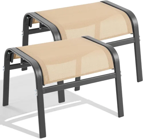 ONBRILL Juego de 2 otomanas para exteriores, taburetes para exteriores para todo tipo de clima, con textilene de apoyo y marco de metal, reposapiés