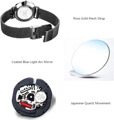Miniatura 6 de Verhux Relojes de pulsera para mujer, de acero inoxidable de oro rosa, impermeable, analógico, de cuarzo, para mujer, regalos para ella