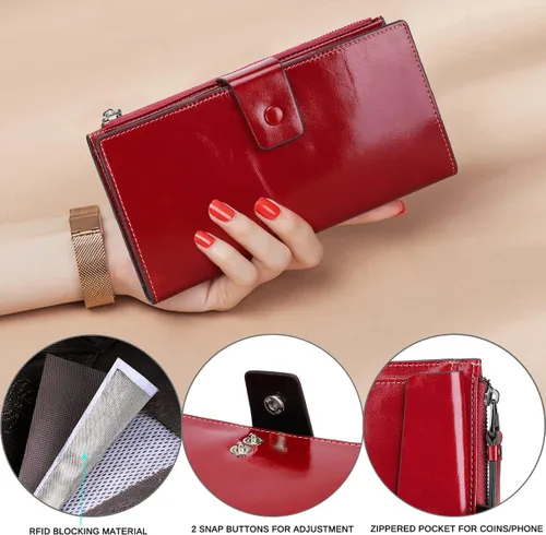 Miniatura 6 de Itslife Cartera de cuero con bloqueo RFID de gran capacidad para mujer Rojo escarlata Classic
