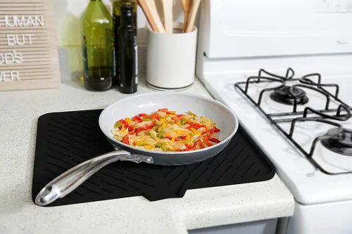 Miniatura 3 de Luxet Alfombrilla de silicona para secar platos con borde de drenaje integrado, almohadilla de secado higiénica, bandeja resistente compacta y fácil