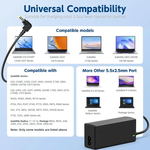 Miniatura 4 de Cargador para portátil de 65 W, 19 V, 3.42 A, compatible con Toshiba Satellite C55 L755 y P755 Series Adaptador de CA de enchufe redondo con un