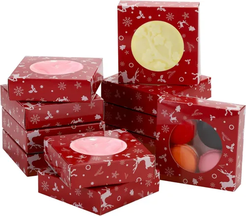 Miniatura 8 de 60 cajas de galletas de Navidad de 4.3 x 4.3 x 1.2 pulgadas, cajas de panadería de Navidad con ventana redonda transparente para panadería