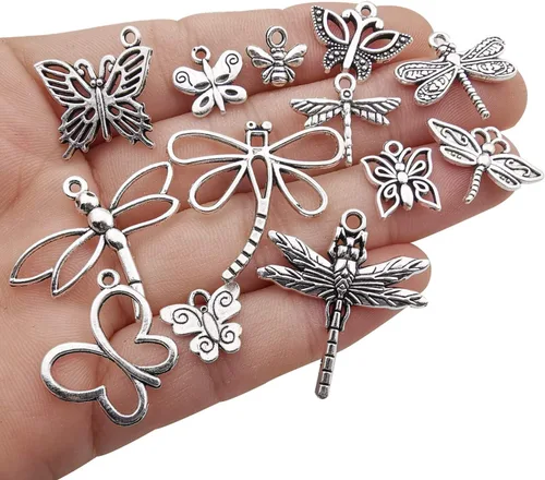 Miniatura 3 de Sailanzi 3.53 oz (80-84 piezas) Suministros de artesanía de plata antigua mezclada mariposa libélula, abeja, insectos para hacer joyas