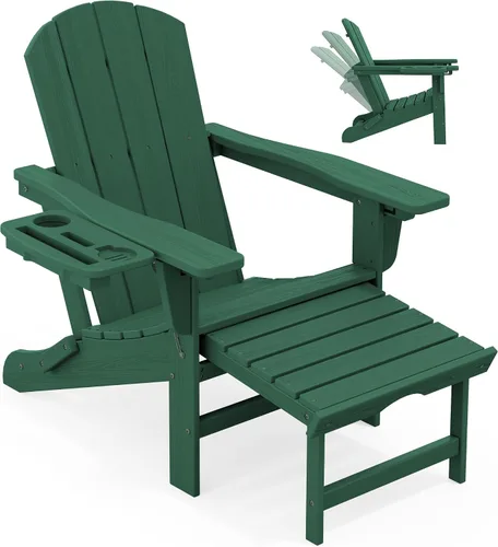 Miniatura 35 de KINGYES Silla Adirondack plegable ajustable con otomana retráctil, silla reclinable Adirondack de polietileno de alta densidad con soporte