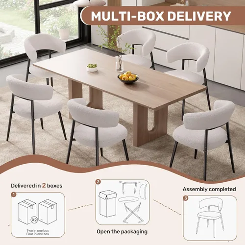 Miniatura 6 de Juego de 2 sillas de comedor, sillas de cocina modernas de mediados de siglo, silla de comedor tapizada Boucle con respaldo curvado y patas de metal