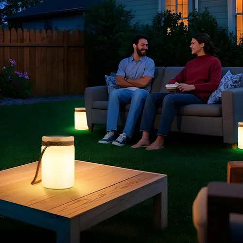 Miniatura 7 de uuffoo Lámpara de Mesa Solar Linterna LED para Exteriores Inalámbrica IP44 RGB y Blanco Cálido Regulable para Patio Camping Restaurante Terraza