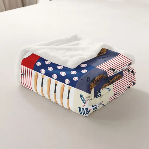 Miniatura 5 de Manfei Manta a cuadros con temática deportiva de béisbol para niños, adolescentes, decoración de habitación, guantes de bate de béisbol, manta