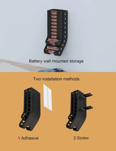 Miniatura 2 de Organizador de almacenamiento de baterías AA y AAA, contenedor de batería de montaje en pared, apto para 10 pilas AAA y 10 pilas AA