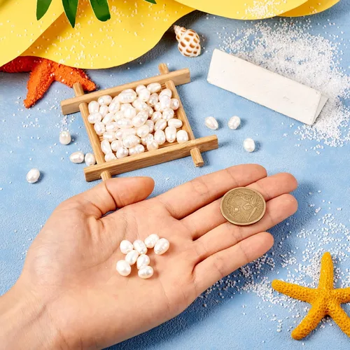 Miniatura 6 de Kissitty 100 cuentas de perlas naturales de color concha ovalada cultivada de agua dulce perlas sueltas de 0.27 a 0.394 pulgadas para hacer
