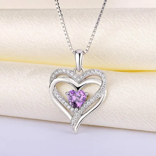 Miniatura 4 de YL Collar de corazón de plata de ley con colgante de corazón de doble amor para mujer Metal