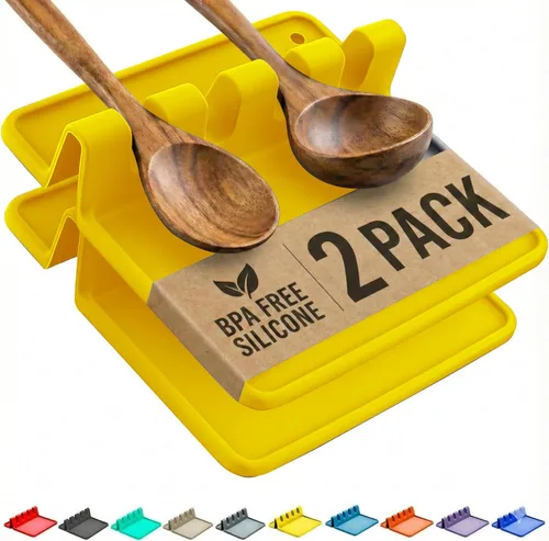 Miniatura 15 de Soporte de cuchara de silicona naranja para estufa con almohadilla de goteo (paquete de dos) – Resistente al calor sin BPA y soporte para cuchara
