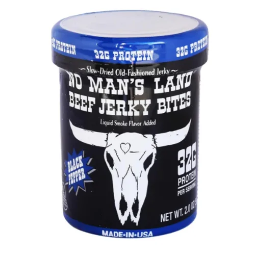 No Mans Land Beef Jerky Tazas | Snack alto en proteínas para llevar | 6 tazas de 2 onzas (paquete de 6, 2 onzas, pimienta)