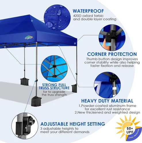 Miniatura 306 de COBIZI Tienda de campaña desplegable de 6.6 x 6.6 pies, toldo resistente, fácil de instalar, impermeable, para exteriores, fiestas, playa, jardín